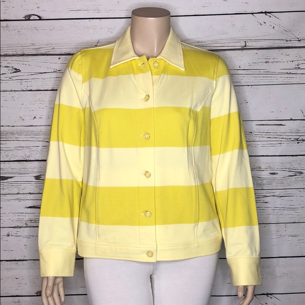 Isaac Mizrahi Live! NWT Size XL Yellow Two Tone Stripe Cotton Knit Jacket
